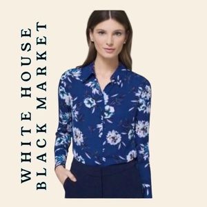 White House Black Market Blue Floral Button Down Shirt - Size 0